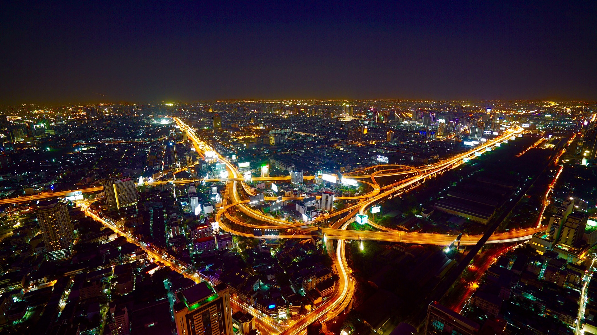 Aerial view of Bangkok, Thailand at night