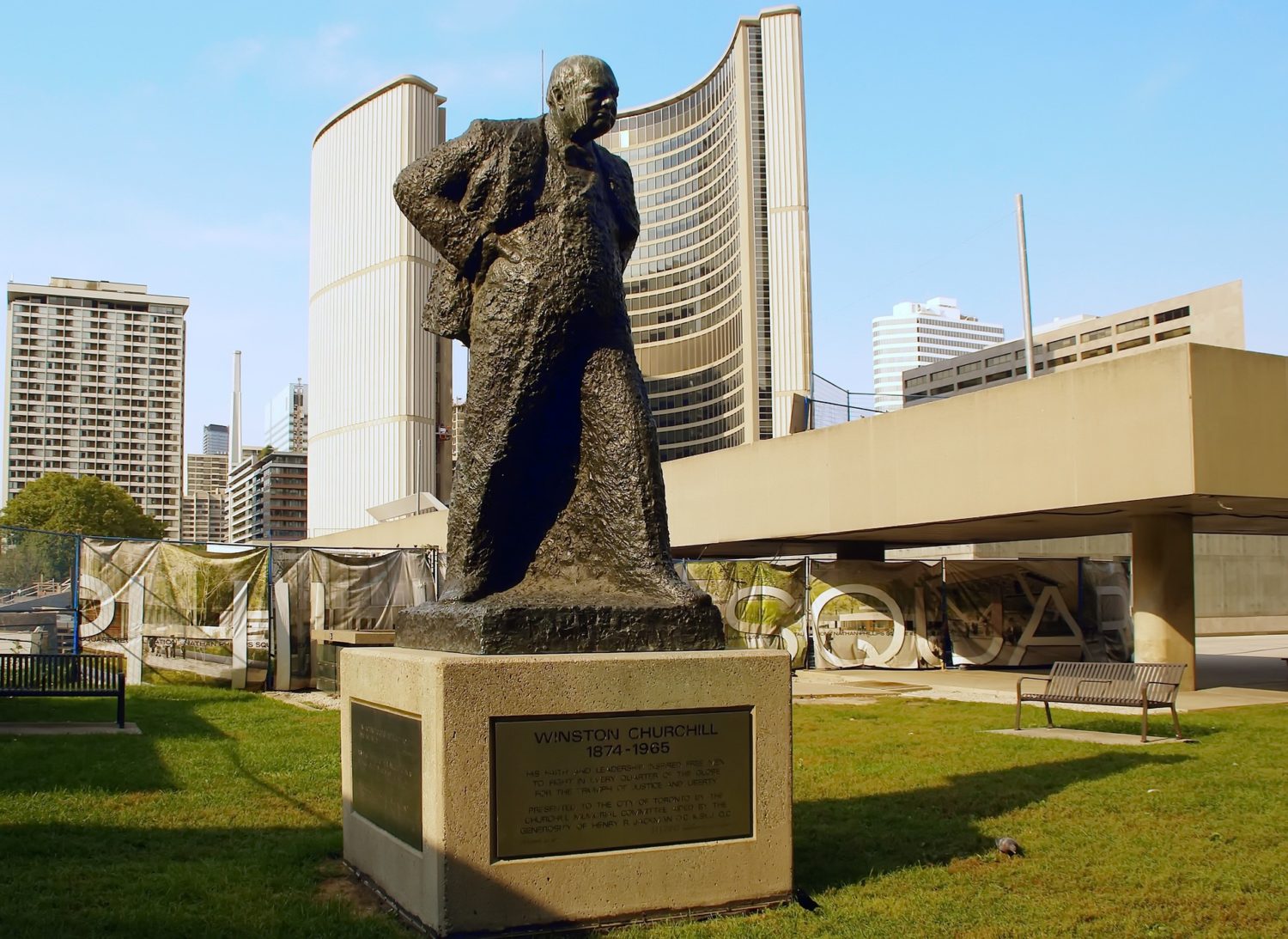 Winston Churchill statue at City H​all, Toronto, Canada
