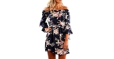 Svaliy Women Off Shoulder Ruffles Floral Tunic Short Dress